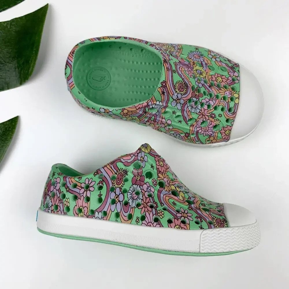 Native Jefferson Sugarlite Slip On Shoes Green Floral Sandals Kids Toddler C4